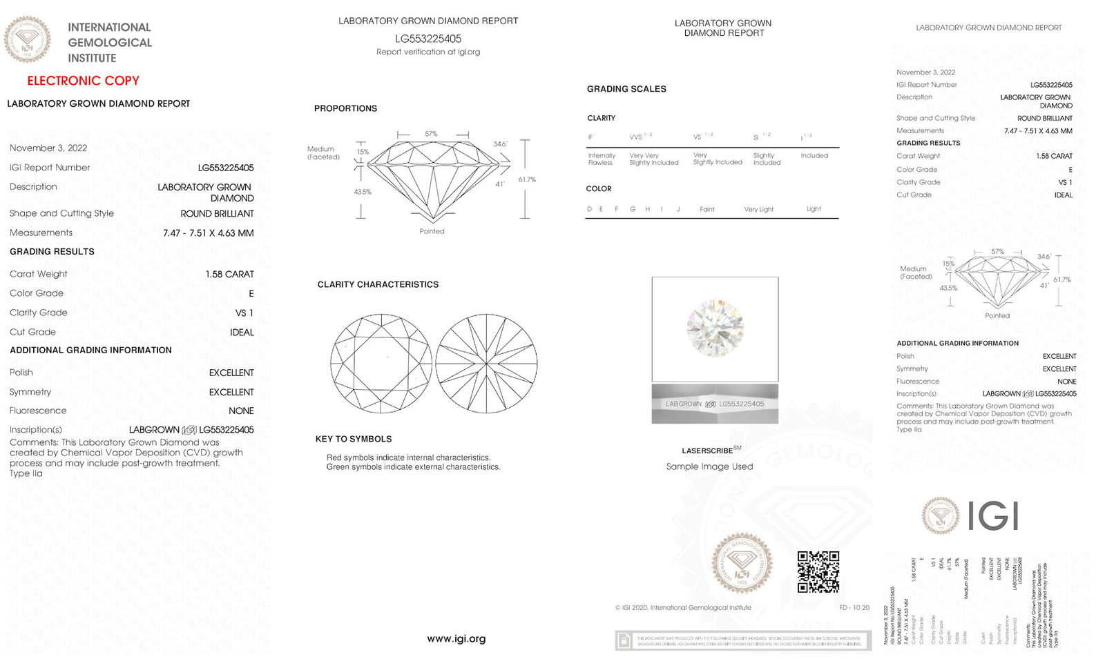 Certificate of diamond 1.58 Carat Round Diamond
