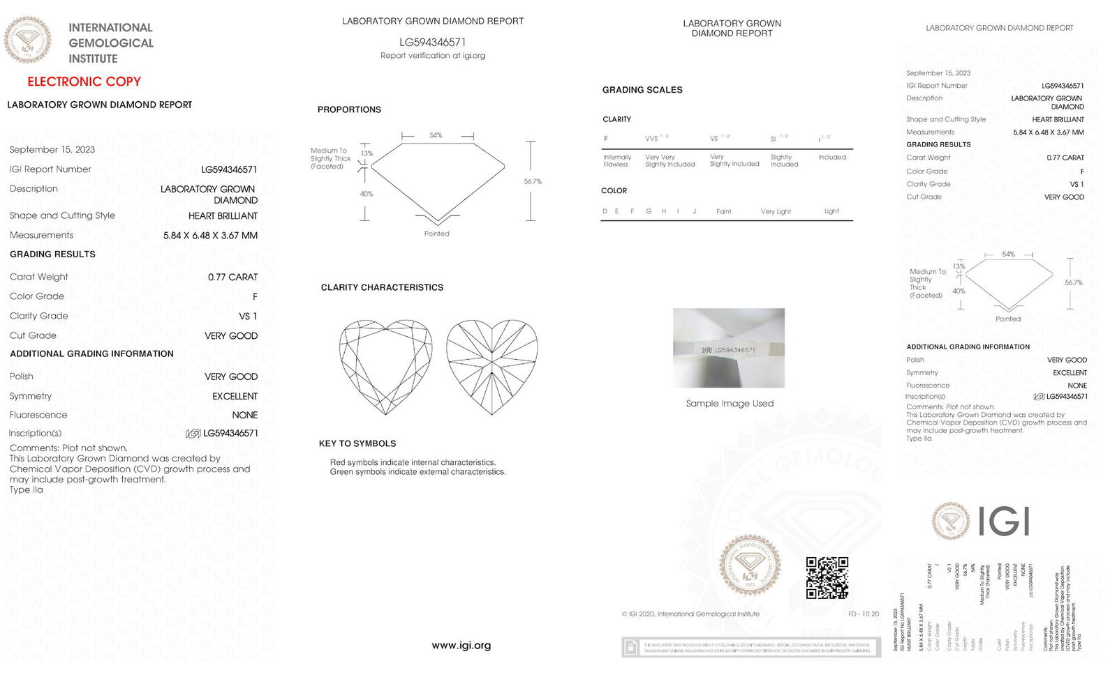 Certificate of diamond 0.77 Carat Heart Diamond