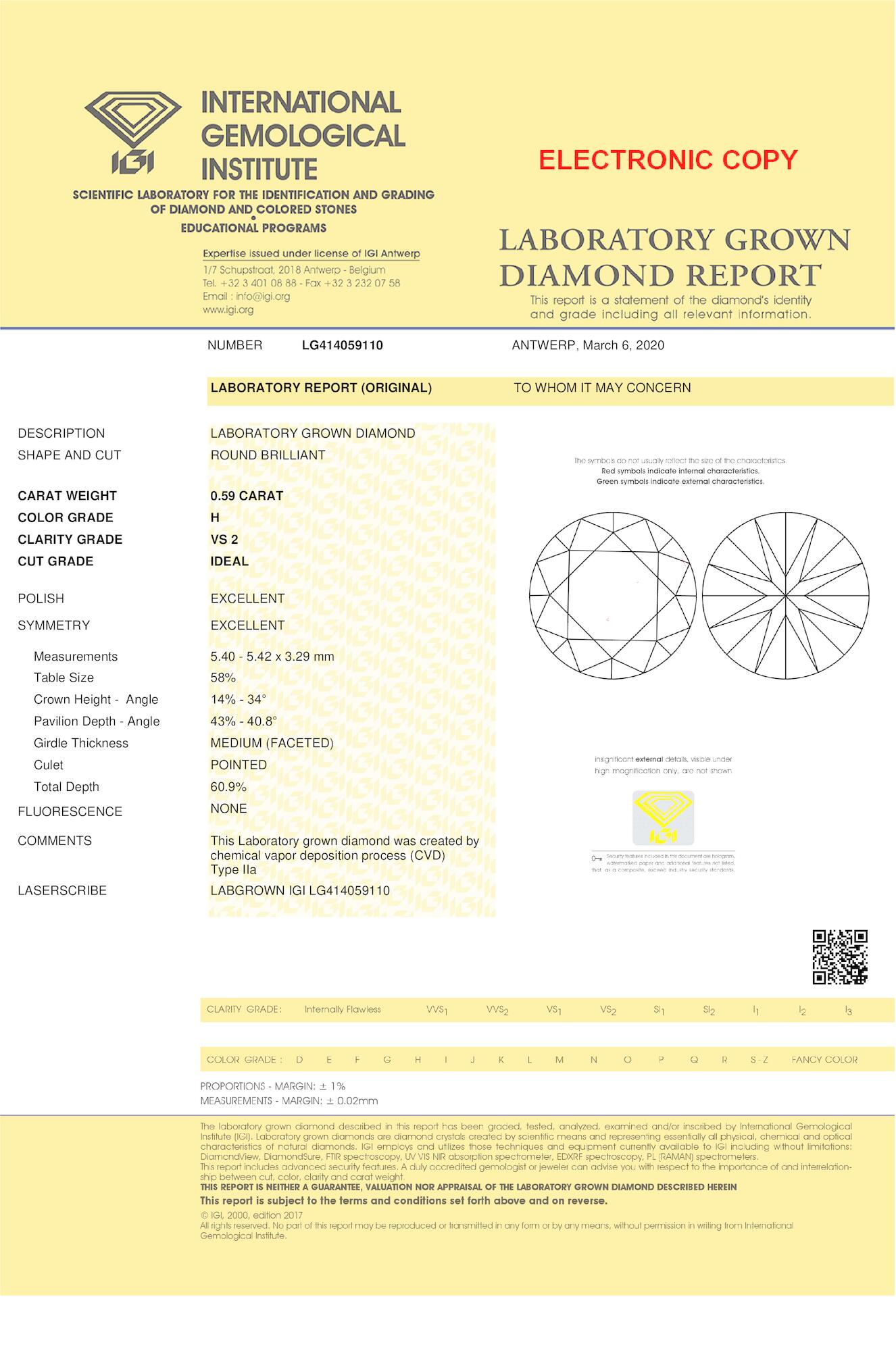 Certificate of diamond 0.59 Carat Round Diamond