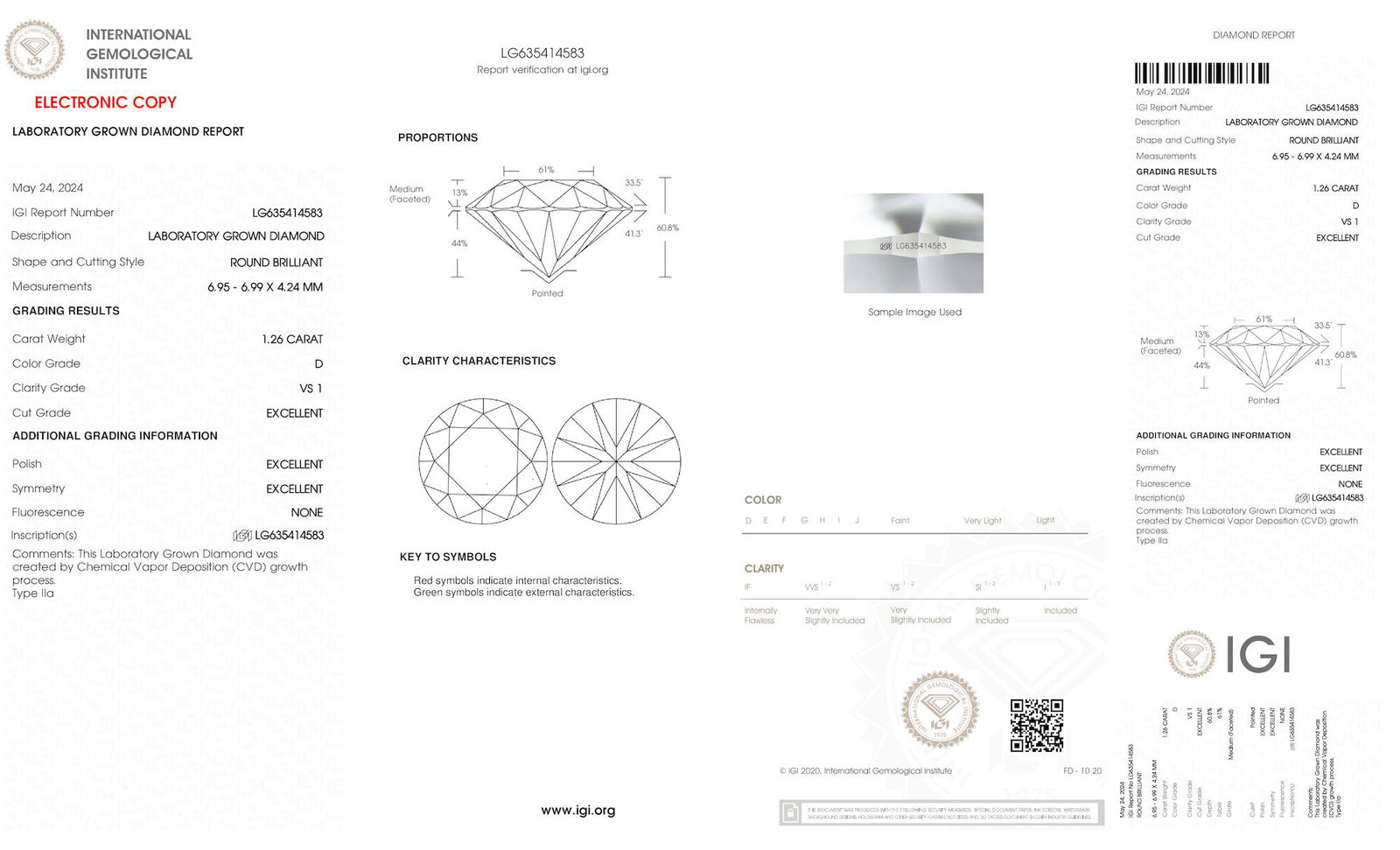 Certificate of diamond 1.26 Carat Round Diamond