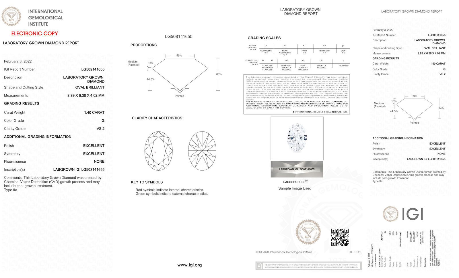 Certificate of diamond 1.4 Carat Oval Diamond