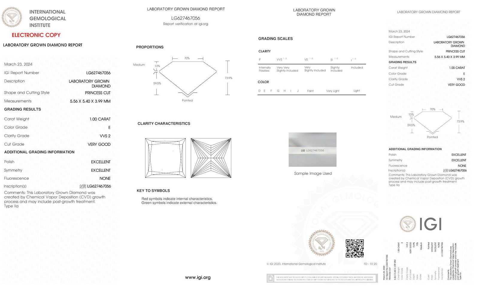Certificate of diamond 1 Carat Princess Diamond