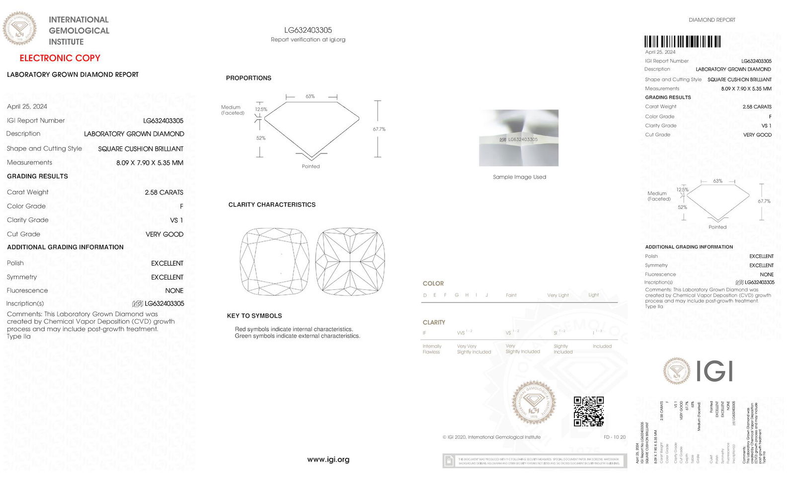 Certificate of diamond 2.58 Carat Cushion Diamond