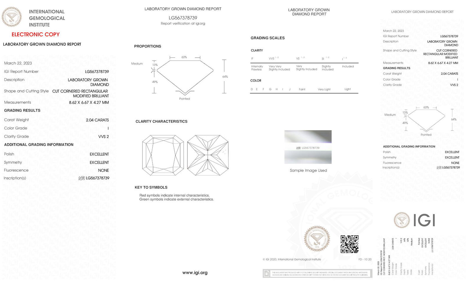 Certificate of diamond 2.04 Carat Radiant Diamond