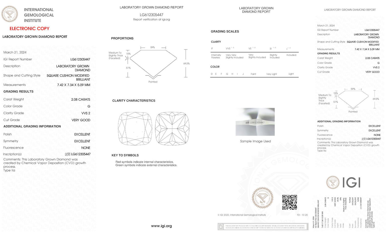 Certificate of diamond 2.08 Carat Cushion Diamond