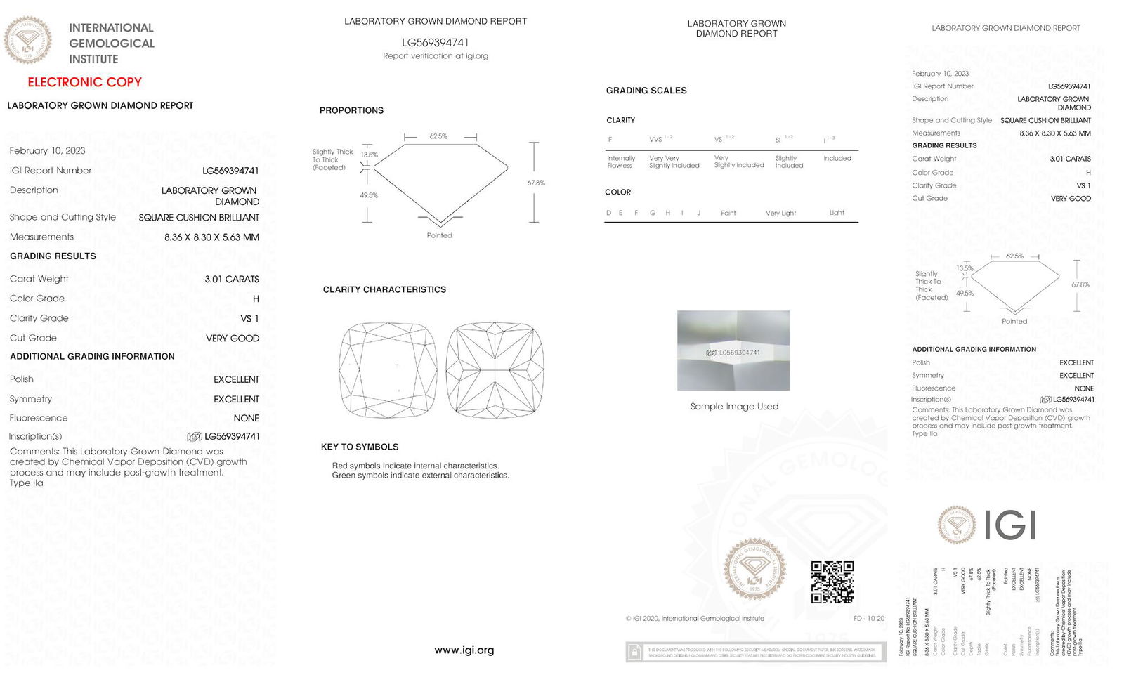 Certificate of diamond 3.01 Carat Cushion Diamond