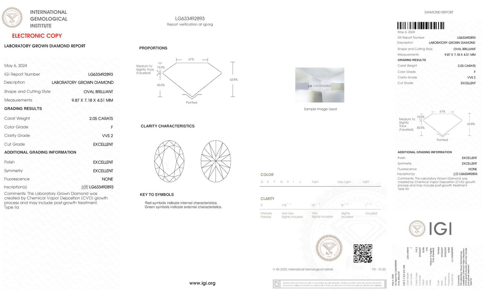 Certificate of diamond 2.05 Carat Oval Diamond