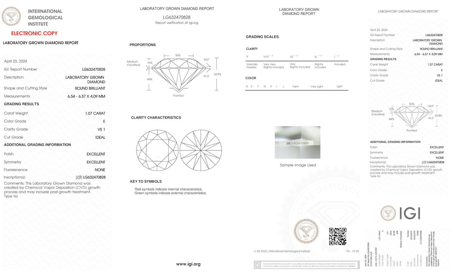 Certificate of diamond 1.07 Carat Round Diamond