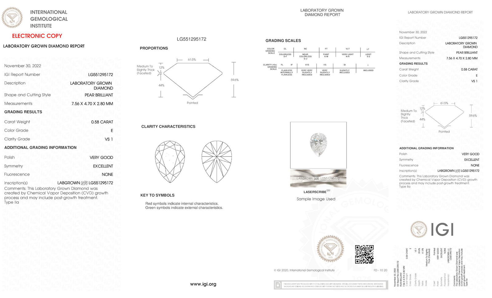 Certificate of diamond 0.58 Carat Princess Diamond