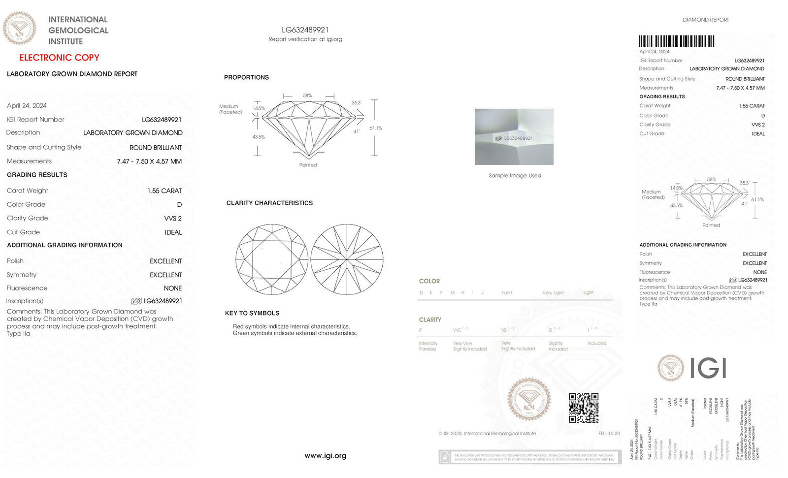 Certificate of diamond 1.55 Carat Round Diamond