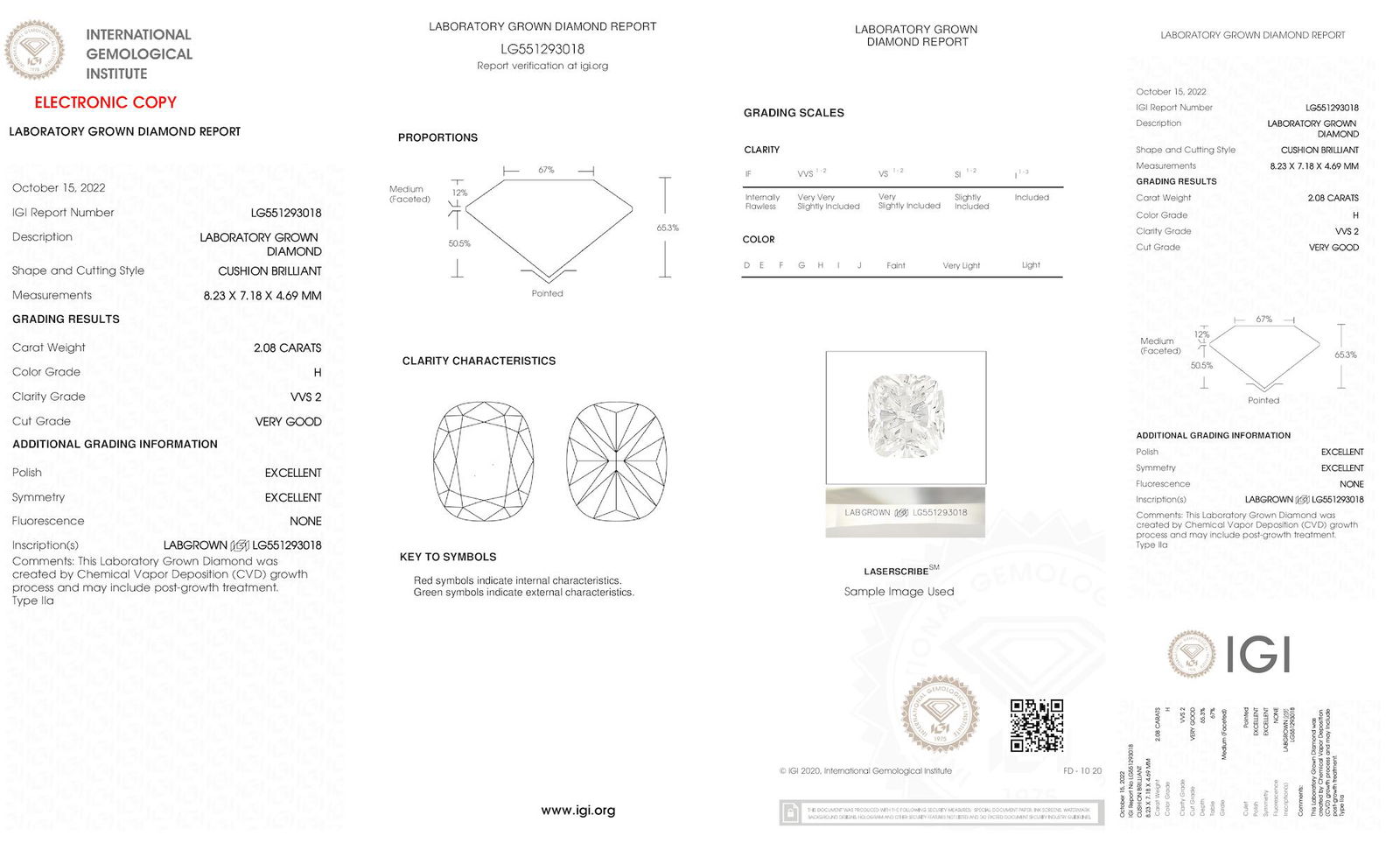 Certificate of diamond 2.08 Carat Cushion Diamond