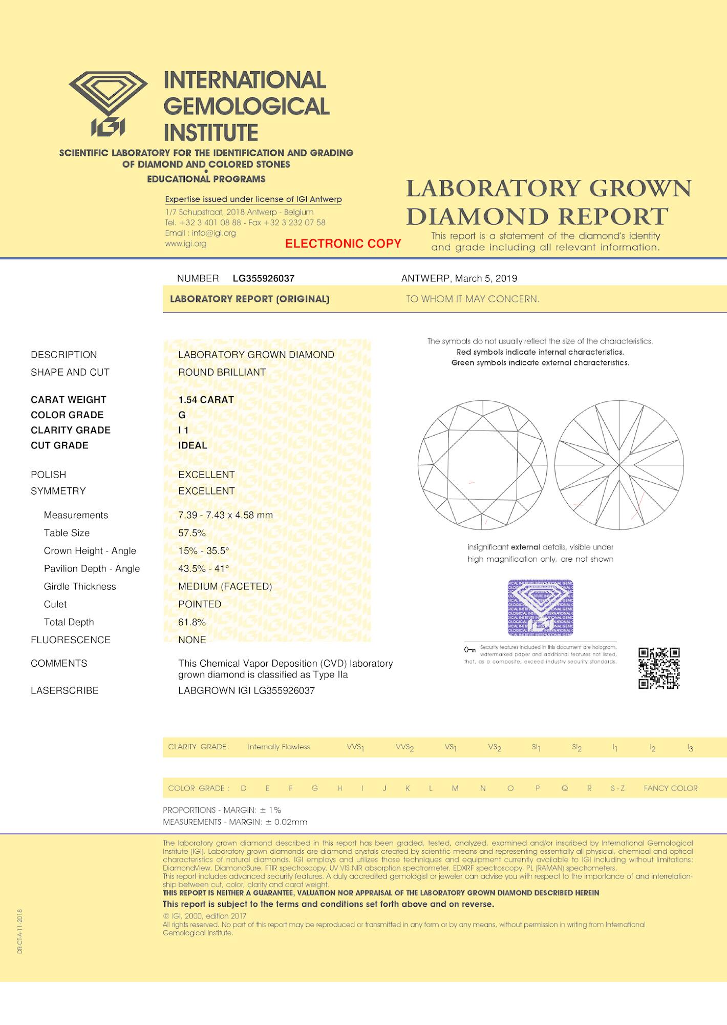 Certificate of diamond 1.54 Carat Round Diamond