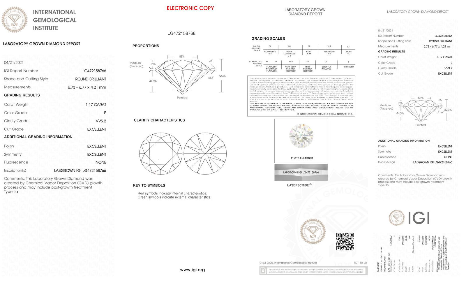 Certificate of diamond 1.17 Carat Round Diamond