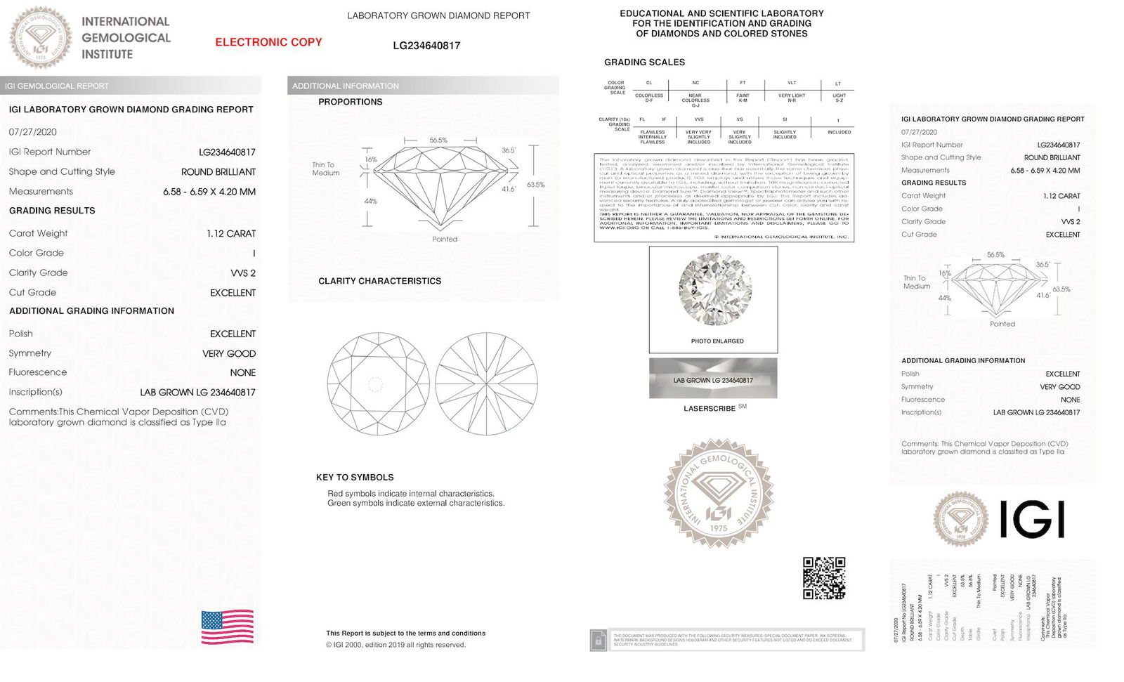 Certificate of diamond 1.12 Carat Round Diamond