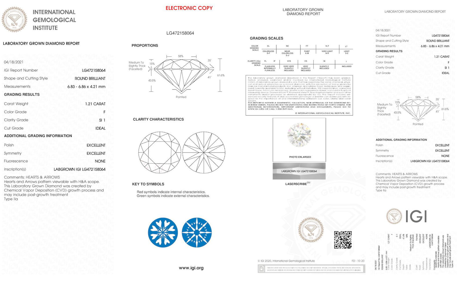 Certificate of diamond 1.21 Carat Round Diamond