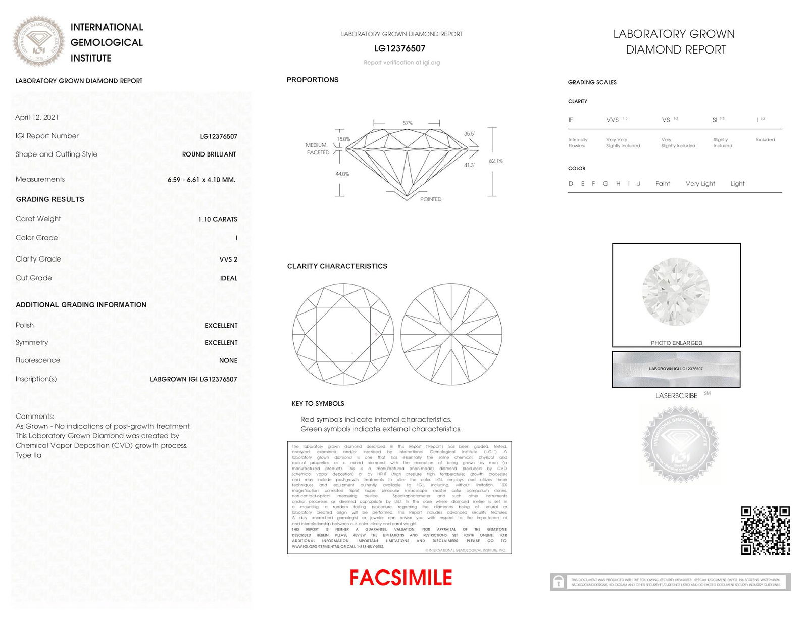 Certificate of diamond 1.1 Carat Round Diamond
