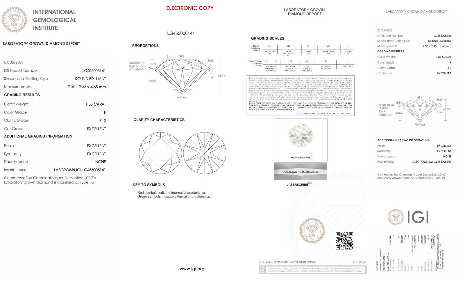 Certificate of diamond 1.54 Carat Round Diamond