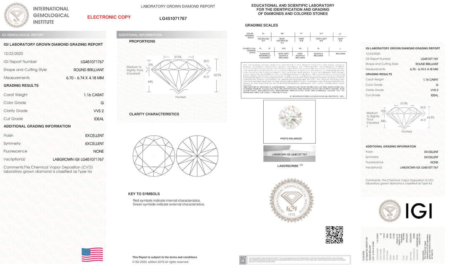 Certificate of diamond 1.16 Carat Round Diamond