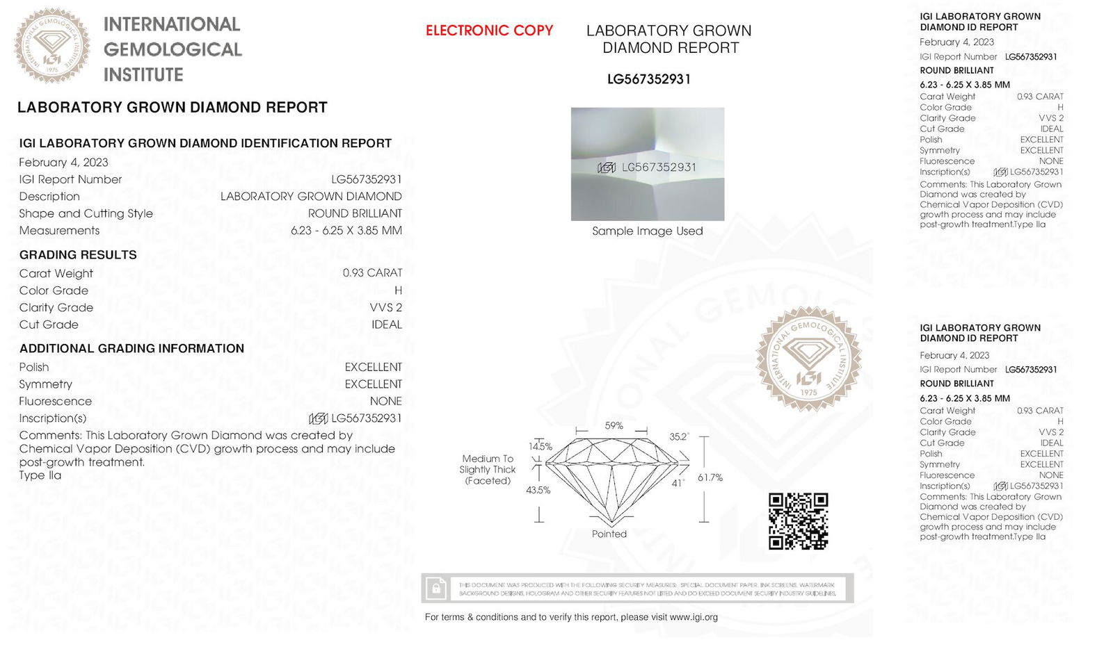 Certificate of diamond 0.93 Carat Round Diamond