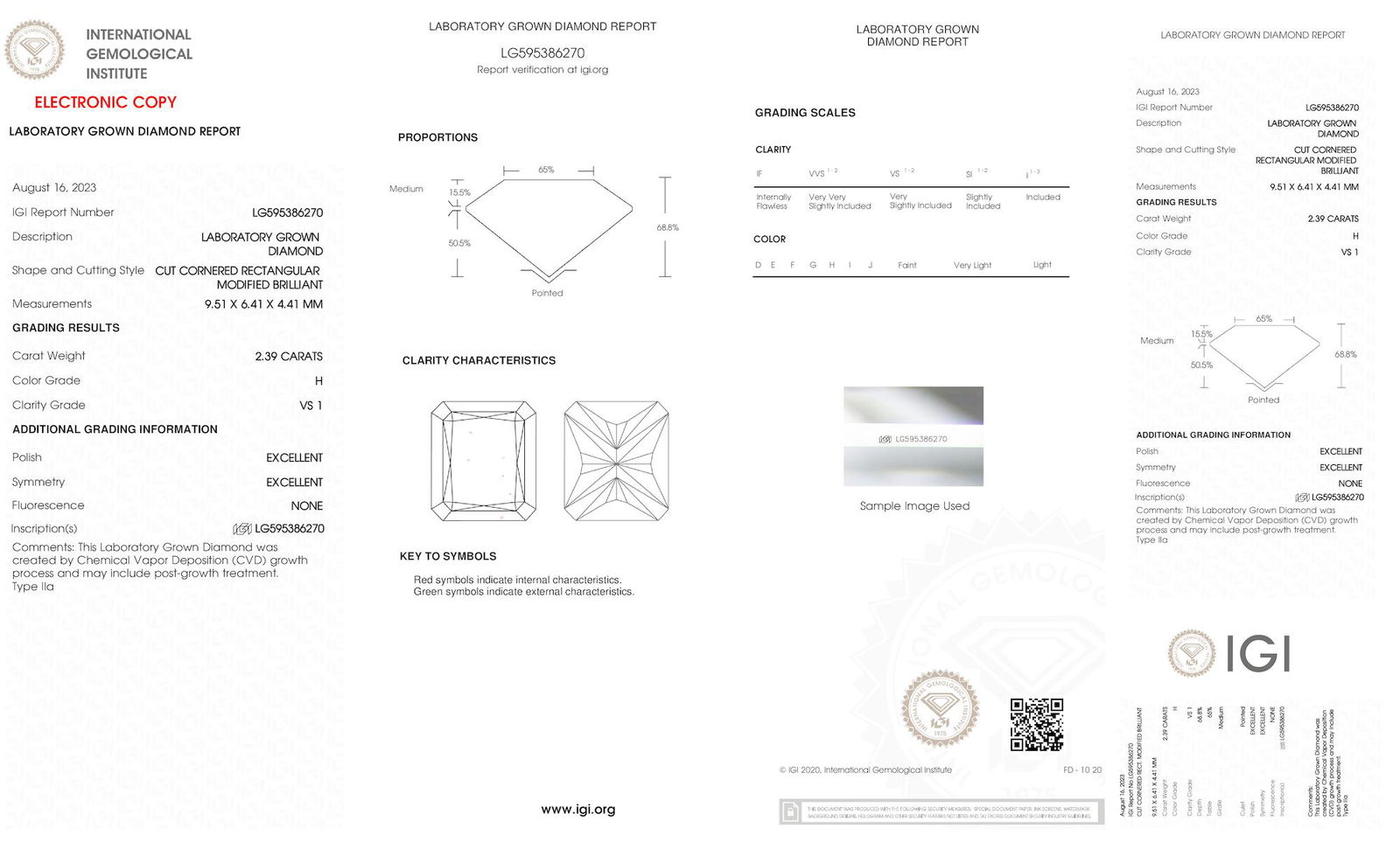 Certificate of diamond 2.39 Carat Radiant Diamond