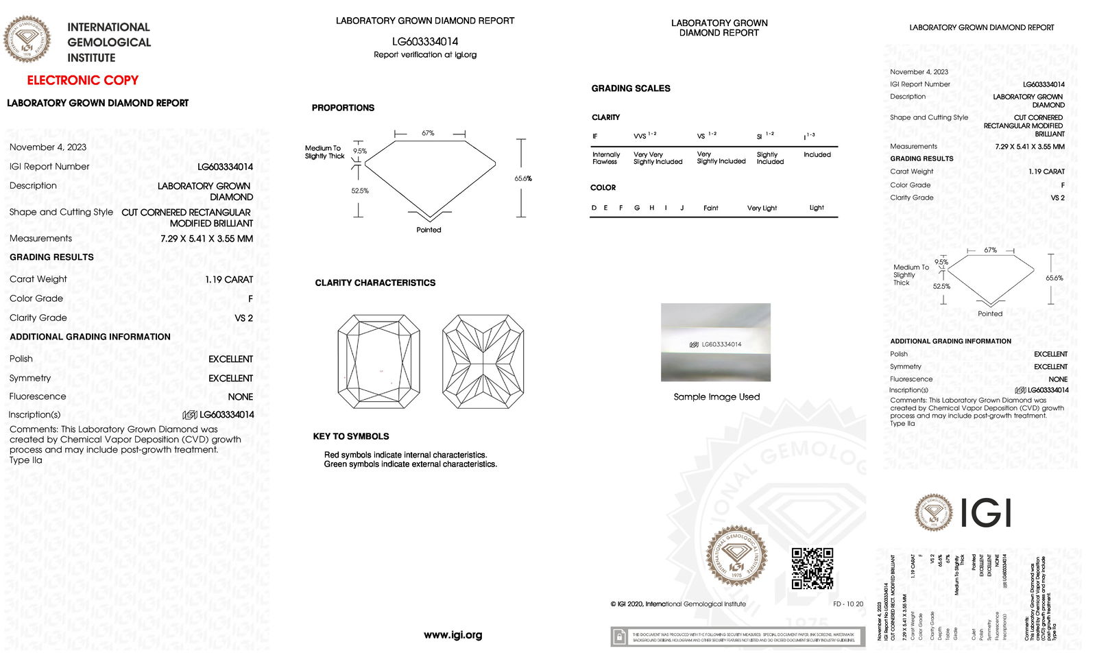 Certificate of diamond 1.19 Carat Radiant Diamond
