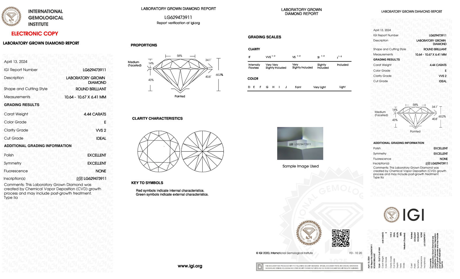 Certificate of diamond 4.44 Carat Round Diamond