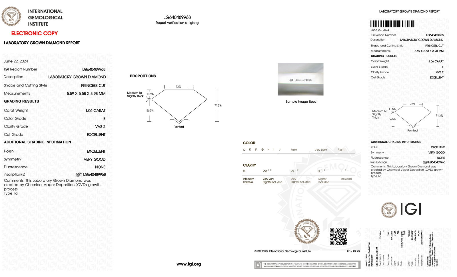 Certificate of diamond 1.06 Carat Princess Diamond