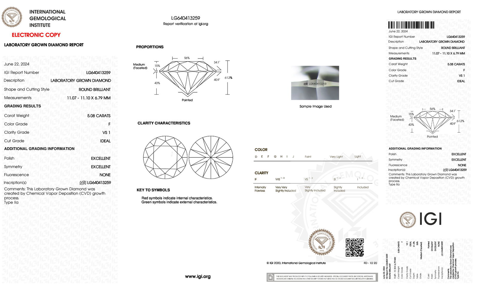 Certificate of diamond 5.08 Carat Round Diamond