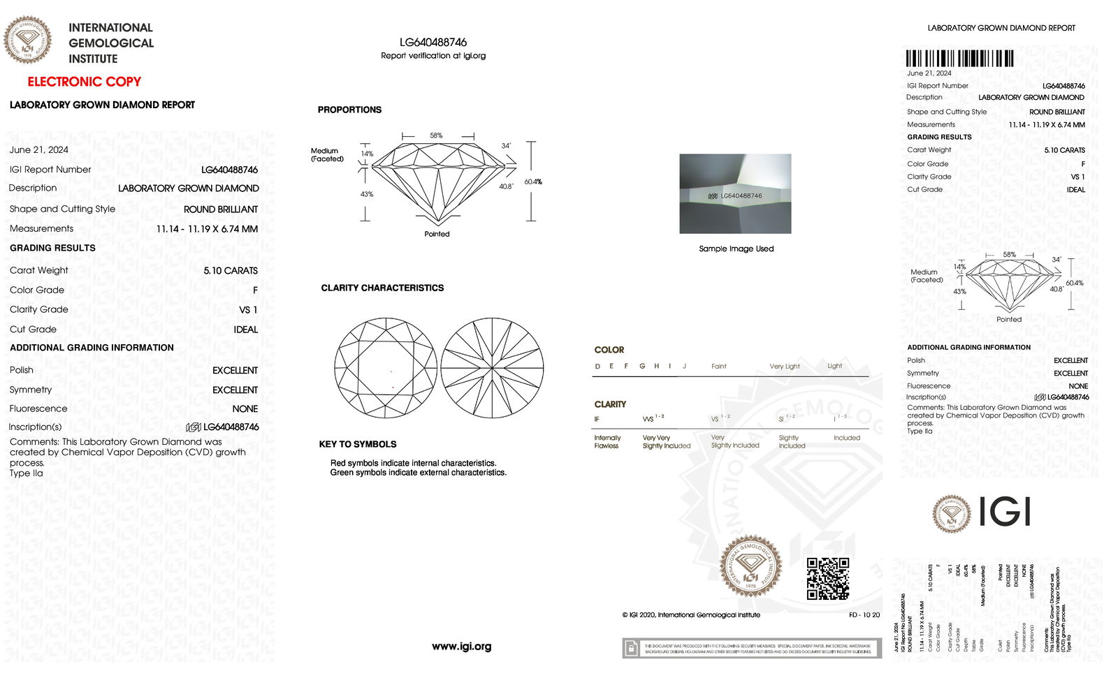 Certificate of diamond 5.1 Carat Round Diamond