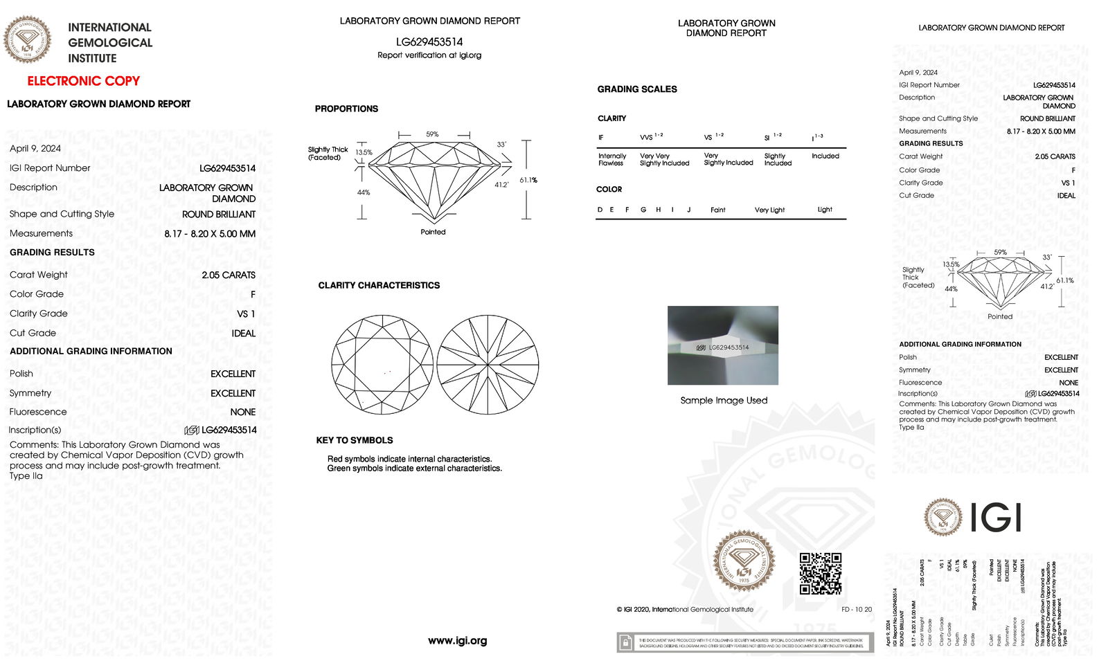 Certificate of diamond 2.05 Carat Round Diamond