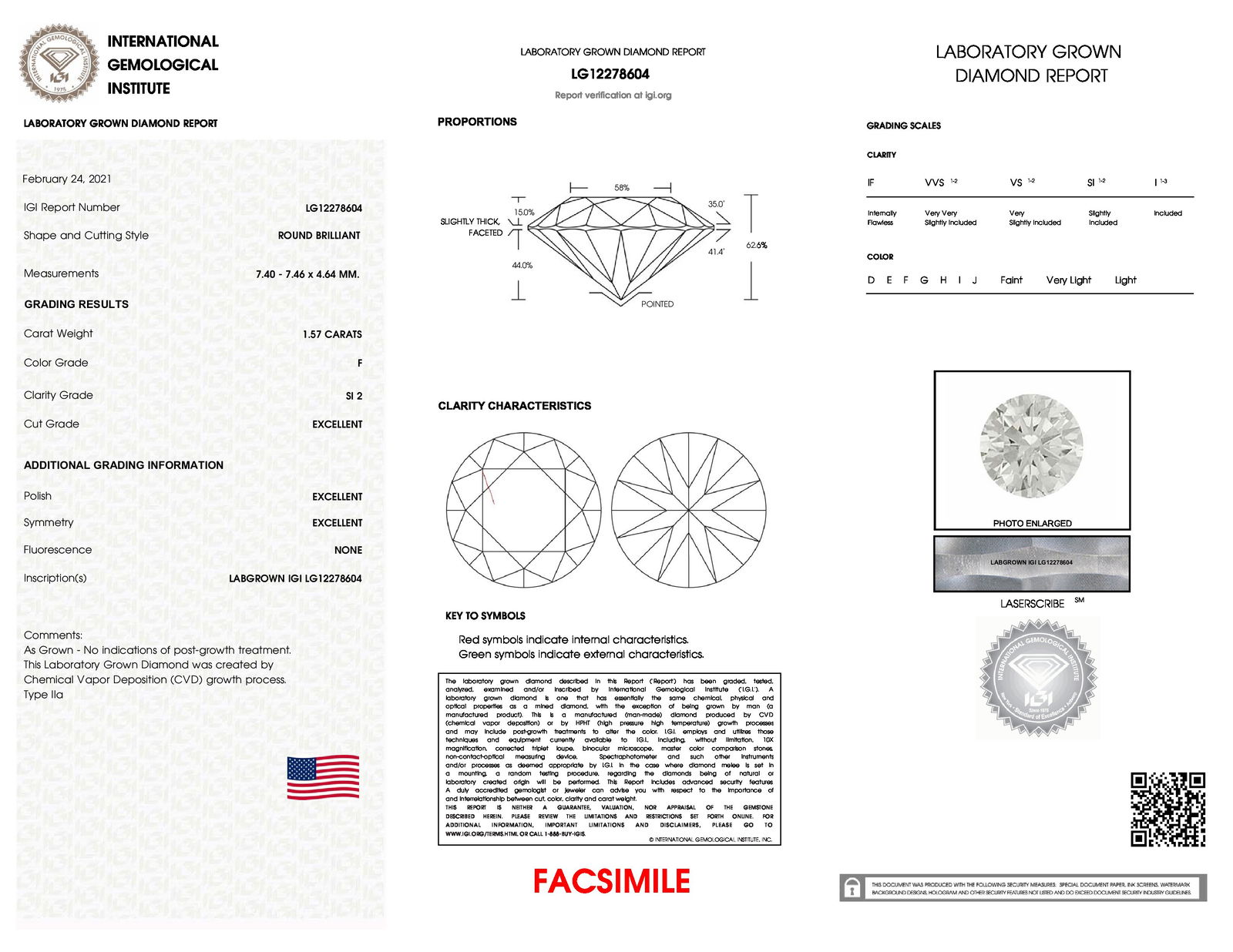 Certificate of diamond 1.57 Carat Round Diamond