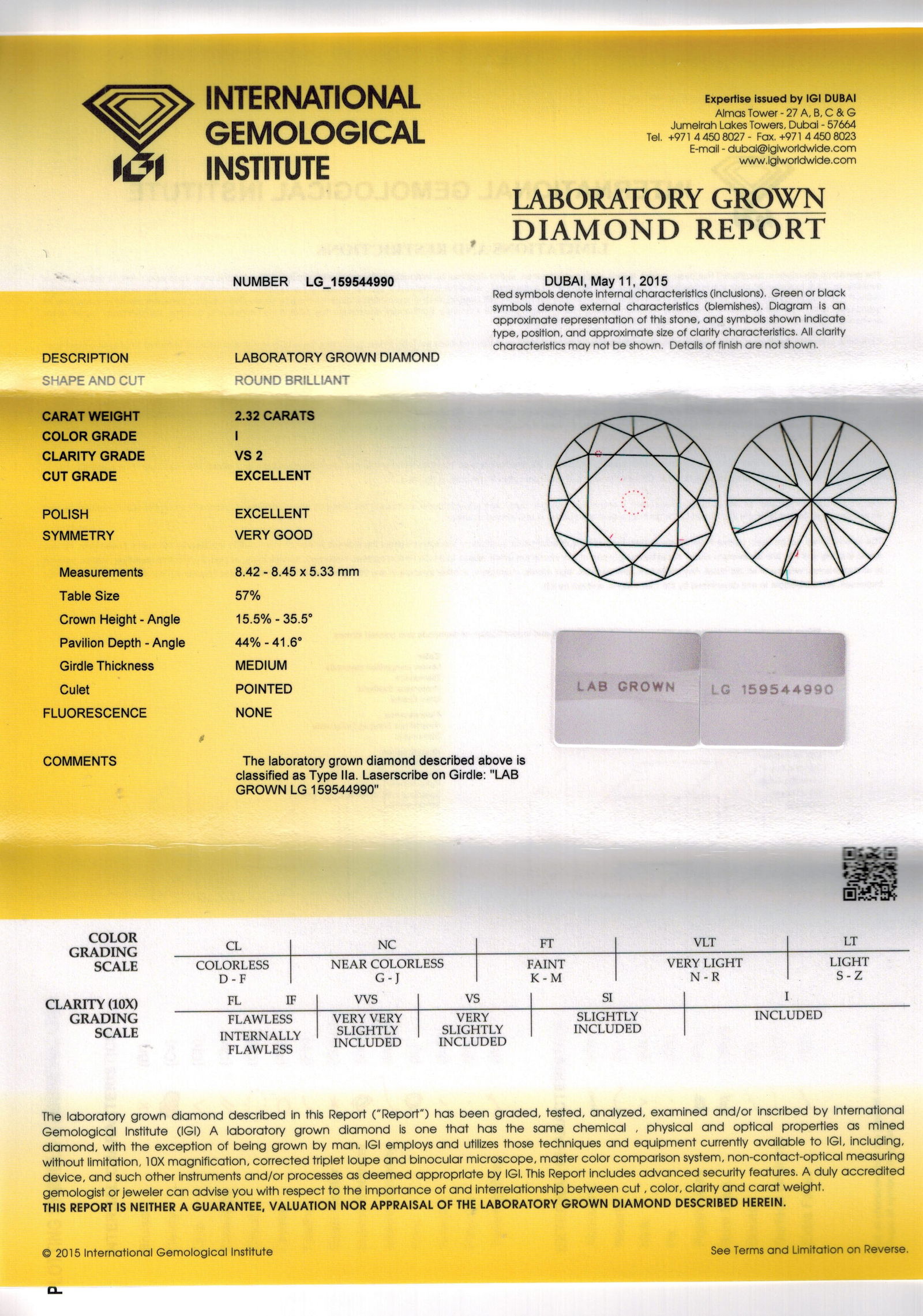 Certificate of diamond 2.32 Carat Round Diamond