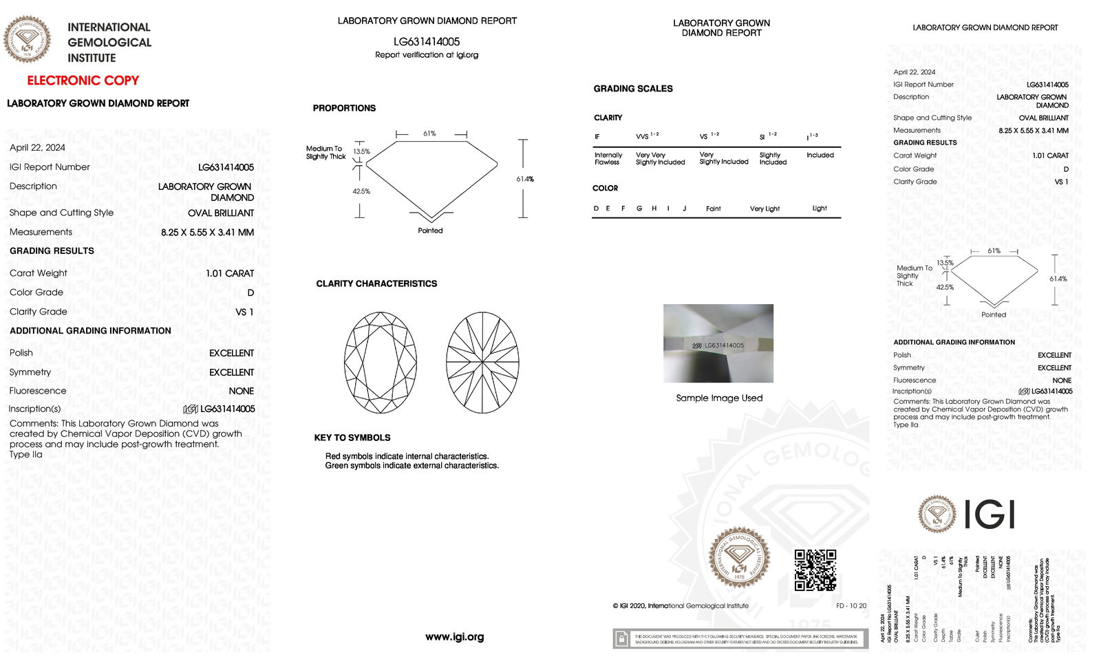 Certificate of diamond 1.01 Carat Oval Diamond