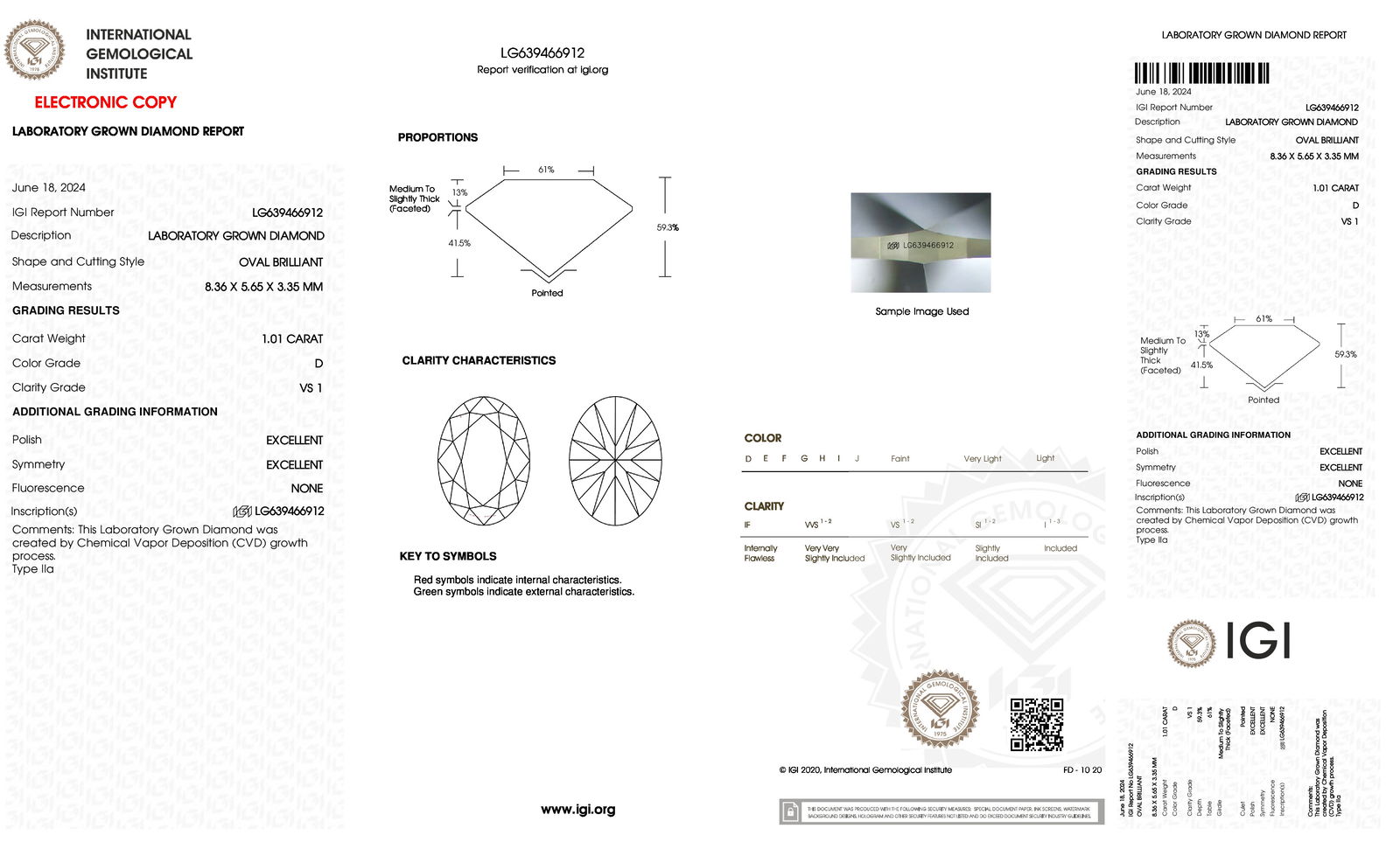 Certificate of diamond 1.01 Carat Oval Diamond