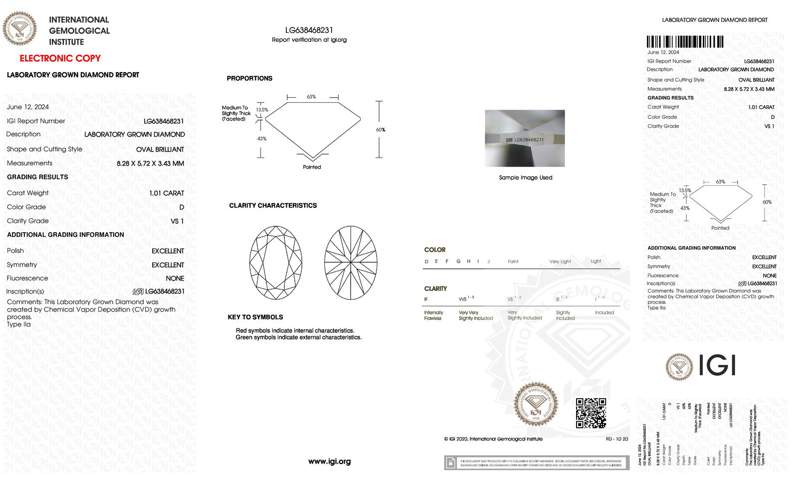 Certificate of diamond 1.01 Carat Oval Diamond