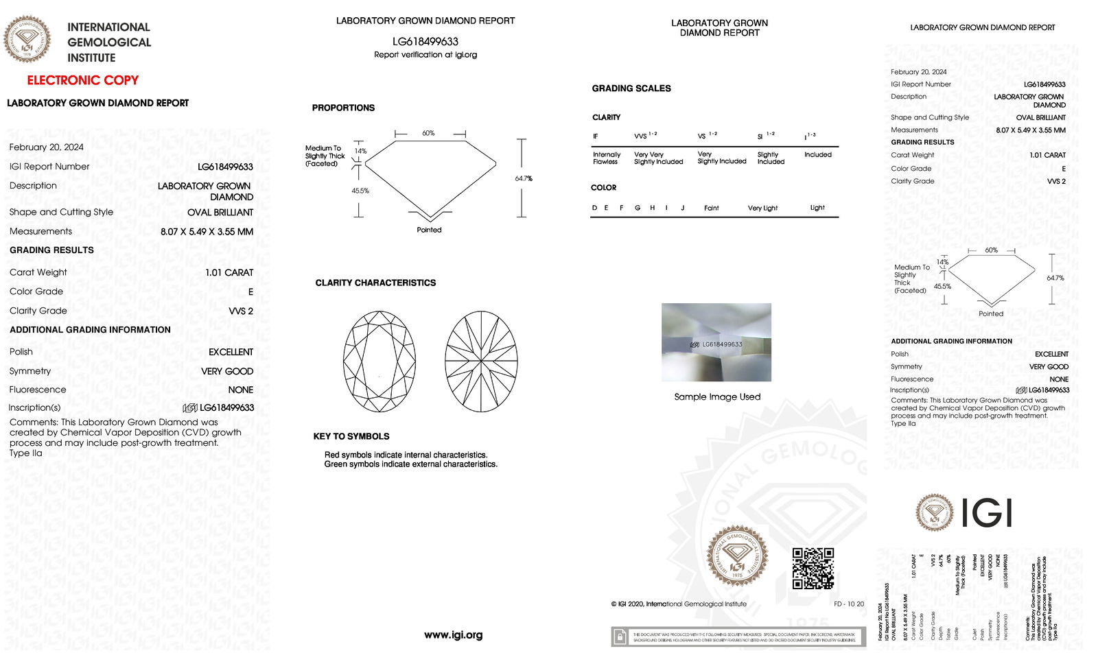 Certificate of diamond 1.01 Carat Oval Diamond