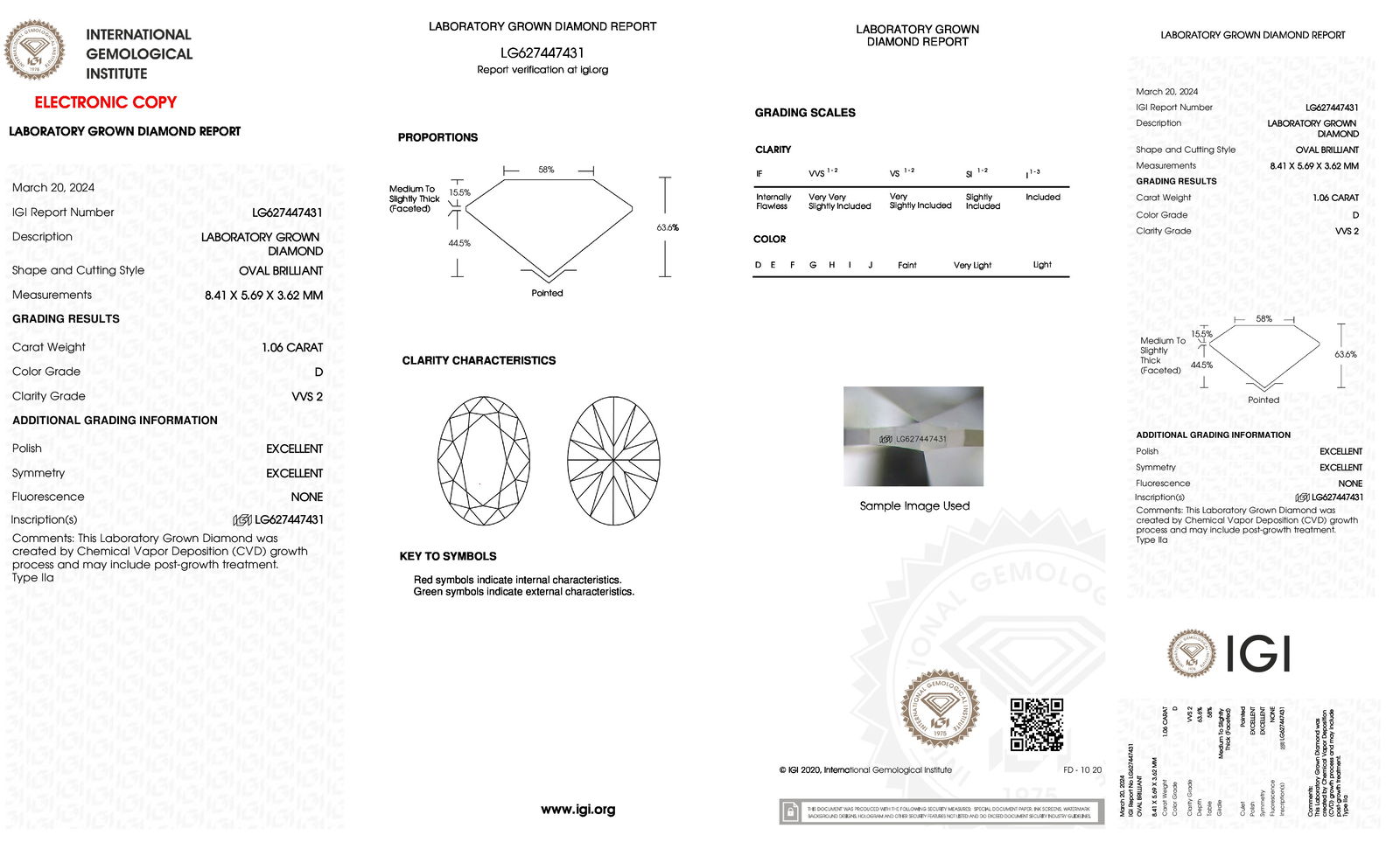 Certificate of diamond 1.06 Carat Oval Diamond