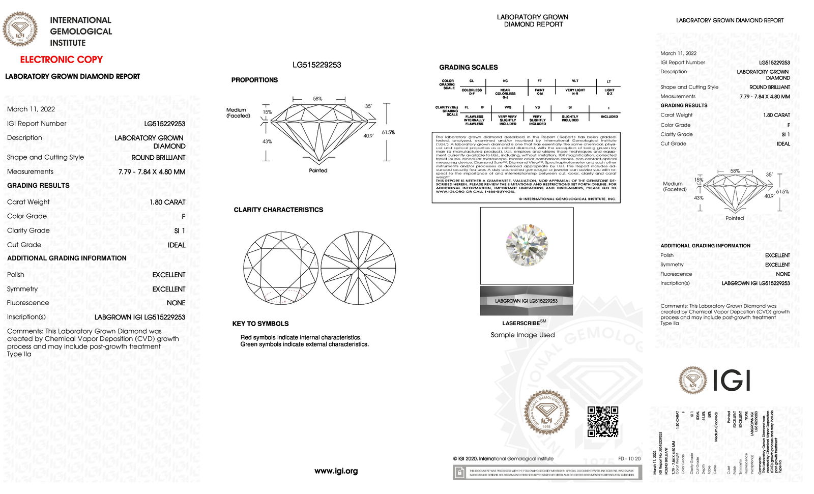 Certificate of diamond 1.8 Carat Round Diamond