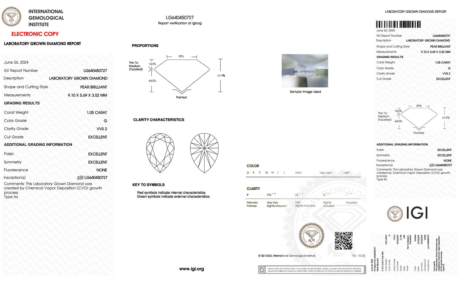 Certificate of diamond 1.05 Carat Princess Diamond