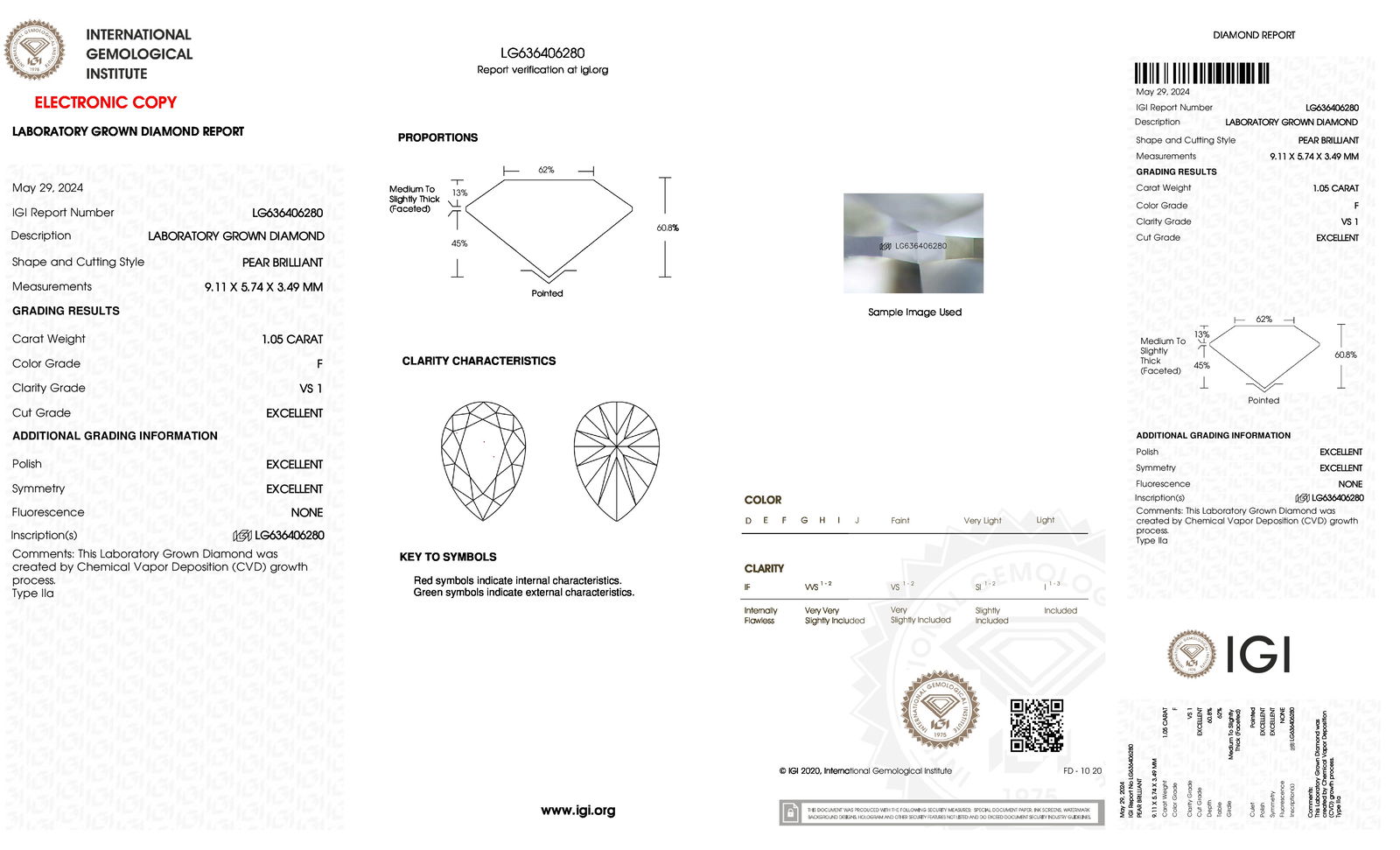 Certificate of diamond 1.05 Carat Princess Diamond