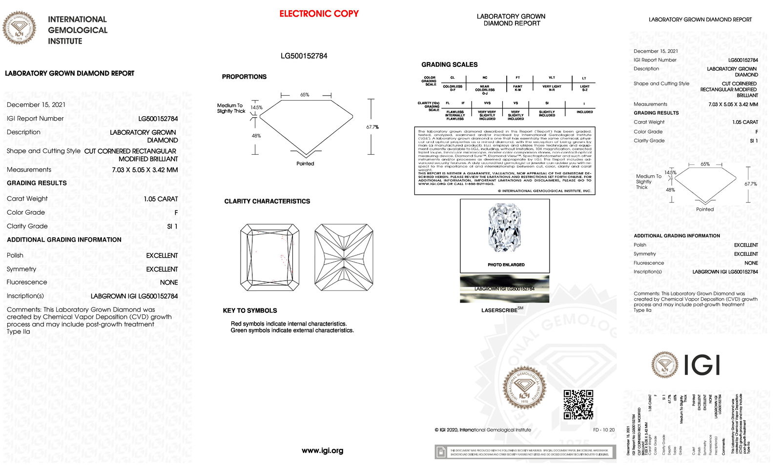 Certificate of diamond 1.05 Carat Round Diamond