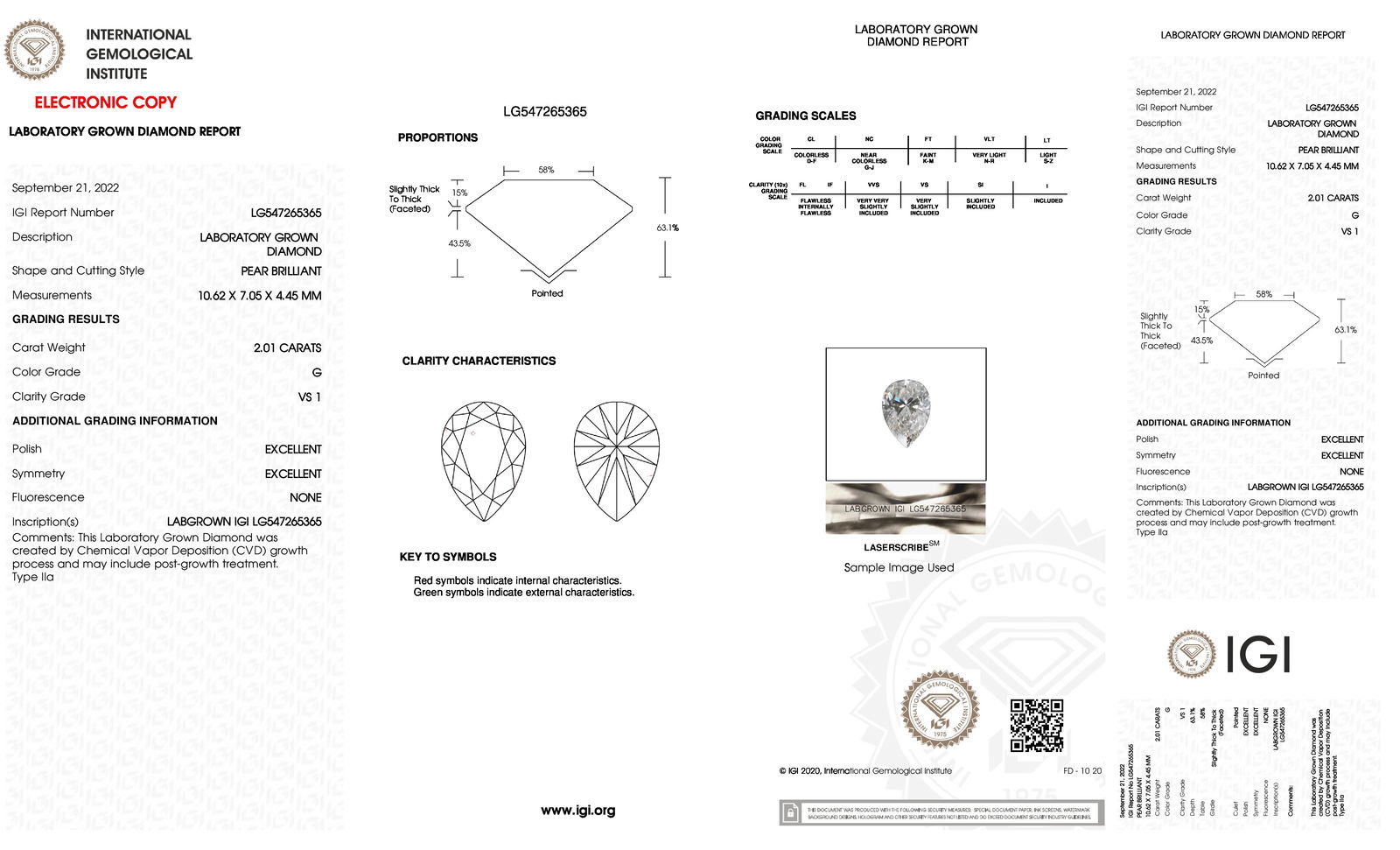 Certificate of diamond 2.01 Carat Pear Diamond