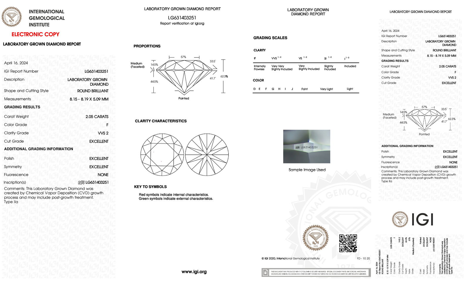 Certificate of diamond 2.05 Carat Round Diamond