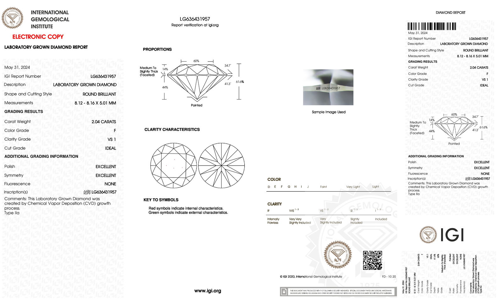Certificate of diamond 2.04 Carat Round Diamond