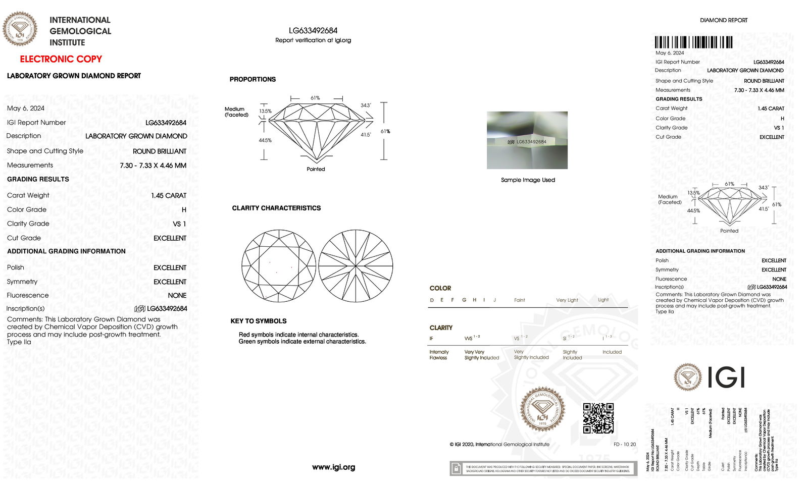 Certificate of diamond 1.45 Carat Round Diamond