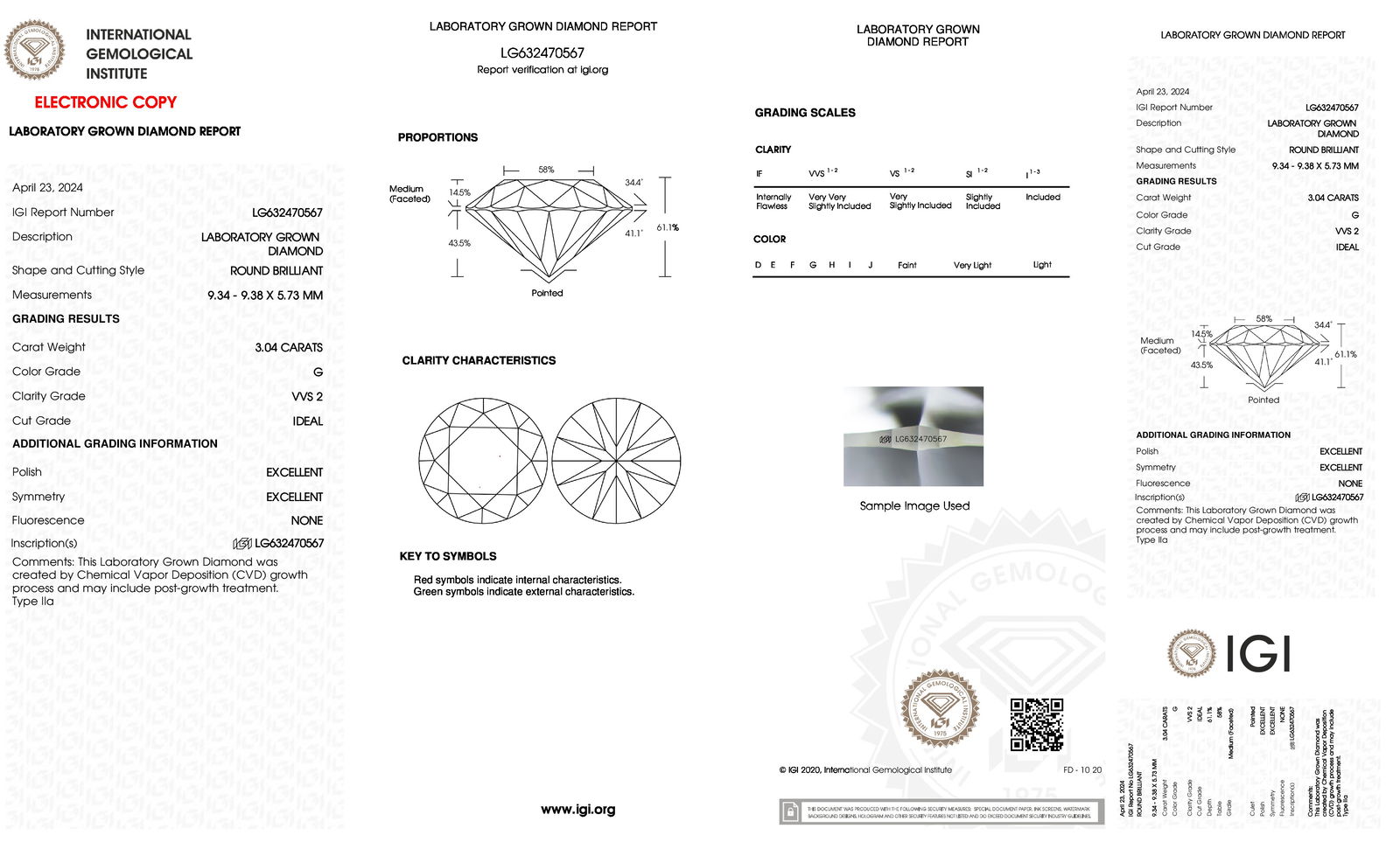 Certificate of diamond 3.04 Carat Round Diamond