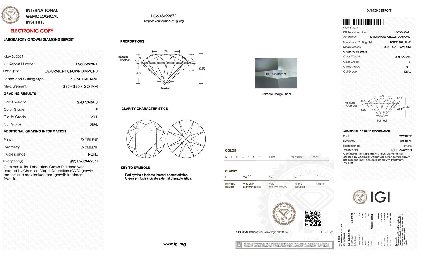 Certificate of diamond 2.43 Carat Round Diamond