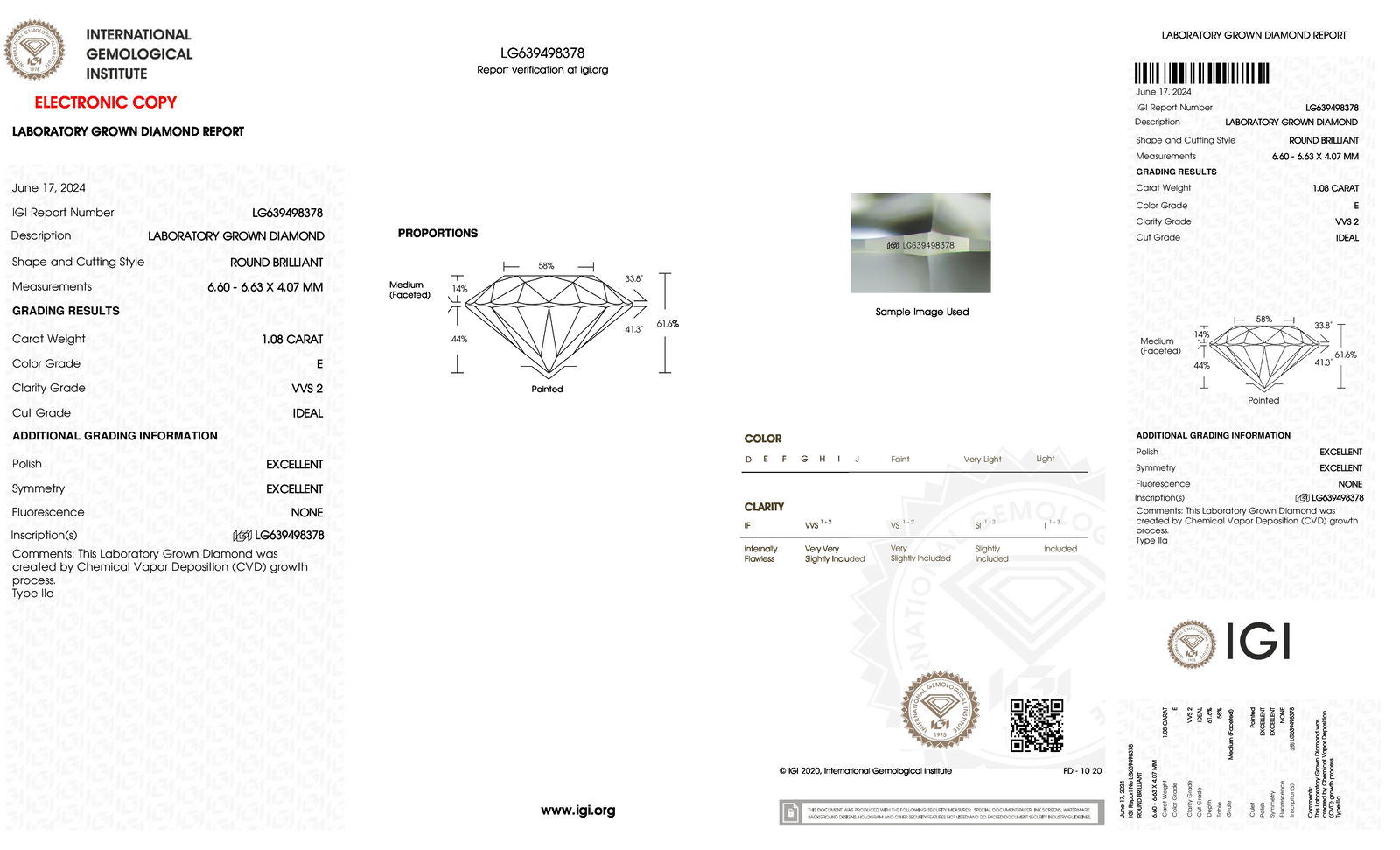 Certificate of diamond 1.08 Carat Round Diamond