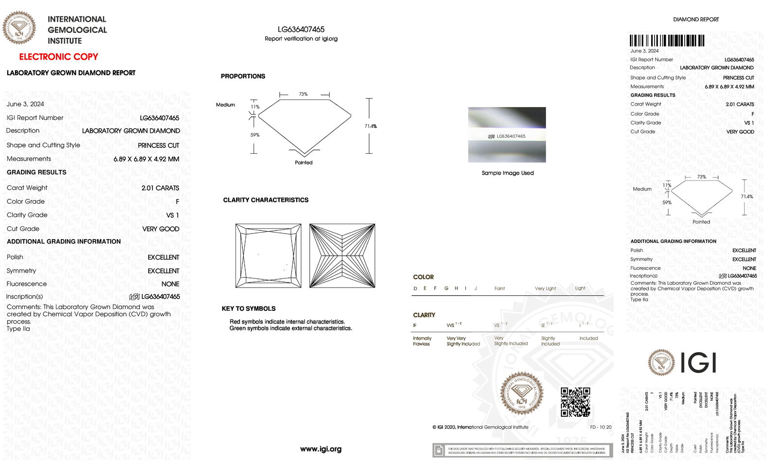 Certificate of diamond 2.01 Carat Princess Diamond