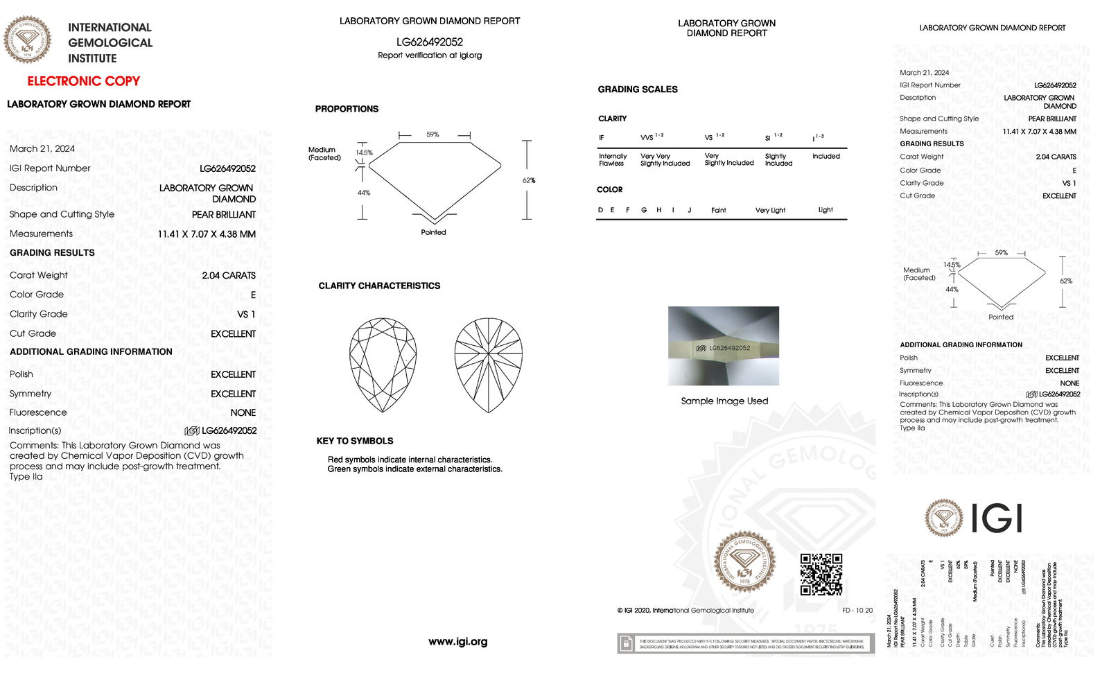 Certificate of diamond 2.04 Carat Princess Diamond